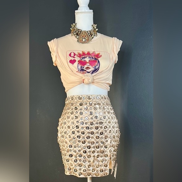 NWT ASOS Champagne Gold Sequin Embellished Mini Skirt for Night Out Size 4 - Picture 2 of 10